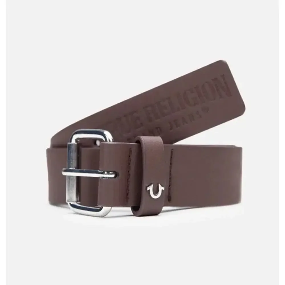NEW True Religion Classic Casual Belt Brown Men's Size 36 Leather Logo TR300792